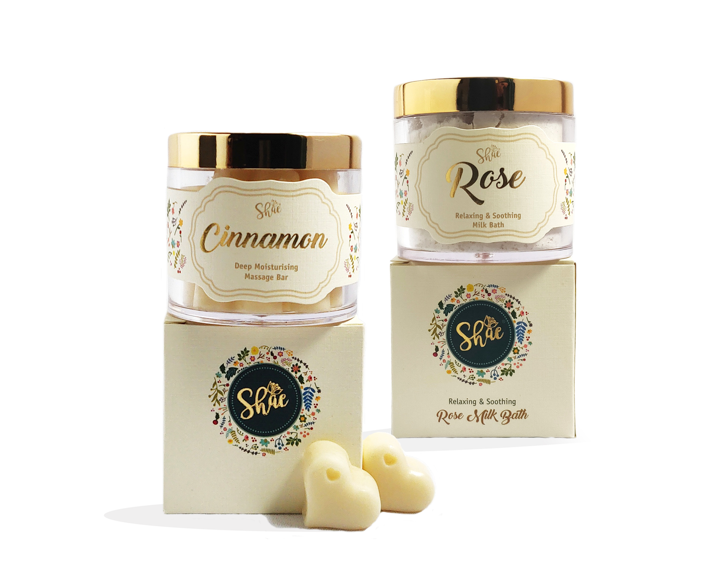 Shae Rejuvenate Combo - Rose Bath Milk & Cinnamon Massage Bar - Shae